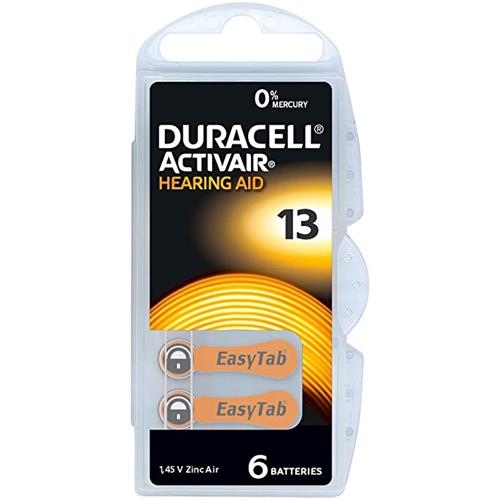 Batterie Apparecchi Acustici 13 Duracell Originale 6 Pezzi