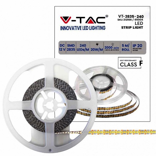 Striscia LED V-Tac VT-2835 12V 20W 5m 6400K | Professionale