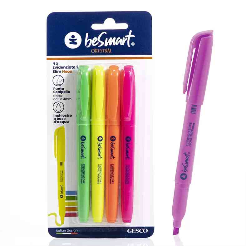 Evidenziatori Slim Neon Be Smart: Blister 4 Pezzi | Originale